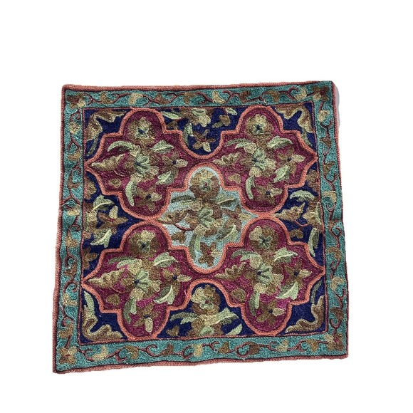 Boho Bohemian Handmade  Embroidered Needlepoint Throw Decor Pillow Covet 16x16 - Picture 1 of 6